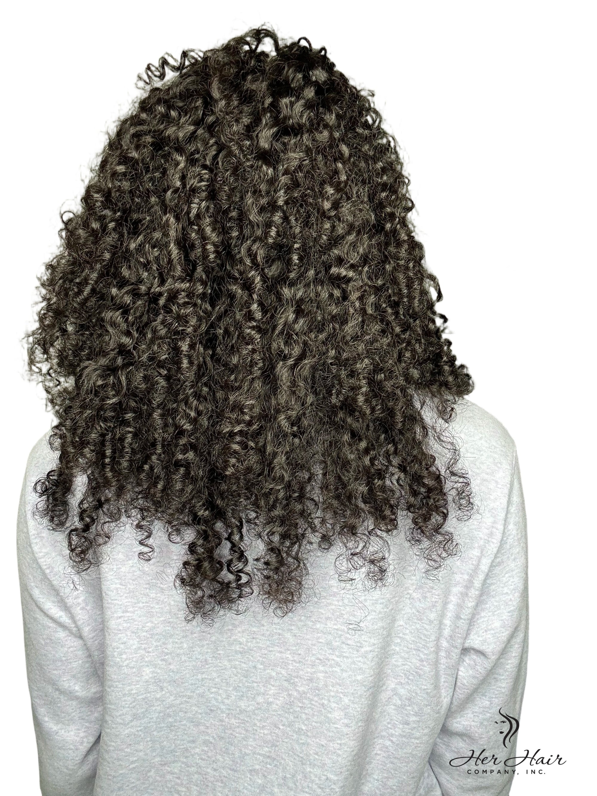 Burmese Spiral Crochet Hair Standard Bundle by Her Hair Company, showing virgin Burmese spiral crochet hair in natural black color.