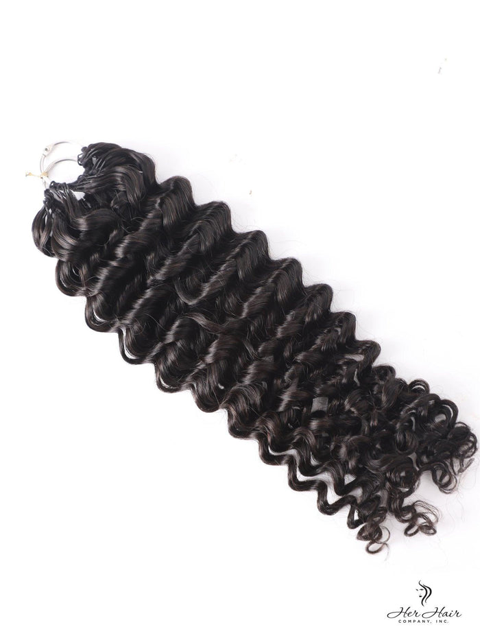Deep curly crochet hair bundle by Her Hair Company, standard 50g pack with 14-inch length and natural curly texture.