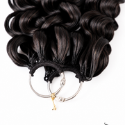 Her Hair Company deep curly crochet hair bundle, standard 14-inch, 50g pack, showcasing textured, curly synthetic hair for crochet styles.
