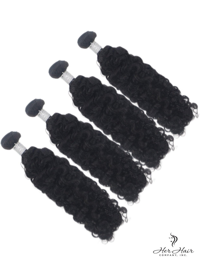 Brazilian Water Wave Hair 4 Bundle Deal from Her Hair Company featuring 16, 18, 20, and 22-inch standard bundles