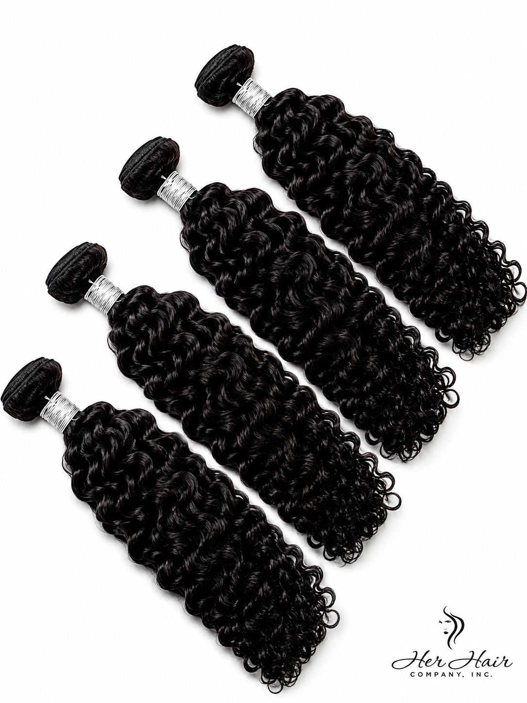 Brazilian Water Wave Hair 4 Bundle Deal from Her Hair Company, showing the standard bundle with 16, 18, 20, and 22-inch bundles.