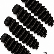 Burmese Raw Deep Wave Hair 4 Bundle Deal by Her Hair Company with bundles in 16, 18, 20, 22 inches, natural wave texture