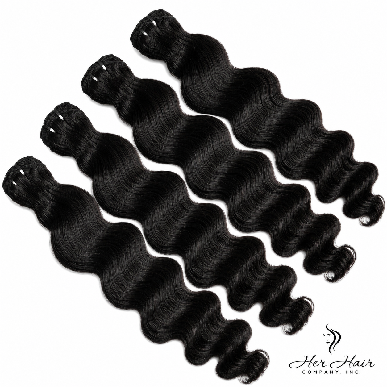 Burmese Raw Loose Deep Wave Hair bundles from Her Hair Company, 4-pack bundle deal with 16-22 inch standard hair bundles.