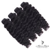 Four bundles of Burmese raw wavy hair from Her Hair Company, showcasing natural wavy texture and bundle arrangement.