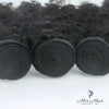 Three bundles of Brazilian Water Wave hair from Her Hair Company, showcasing shiny, wavy natural hair extensions.
