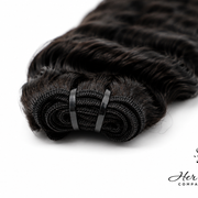 Her Hair Company Burmese Raw Deep Wave Hair 4 Bundle Deal, showing four bundles of natural deep wave hair in 16, 18, and 20 inches.