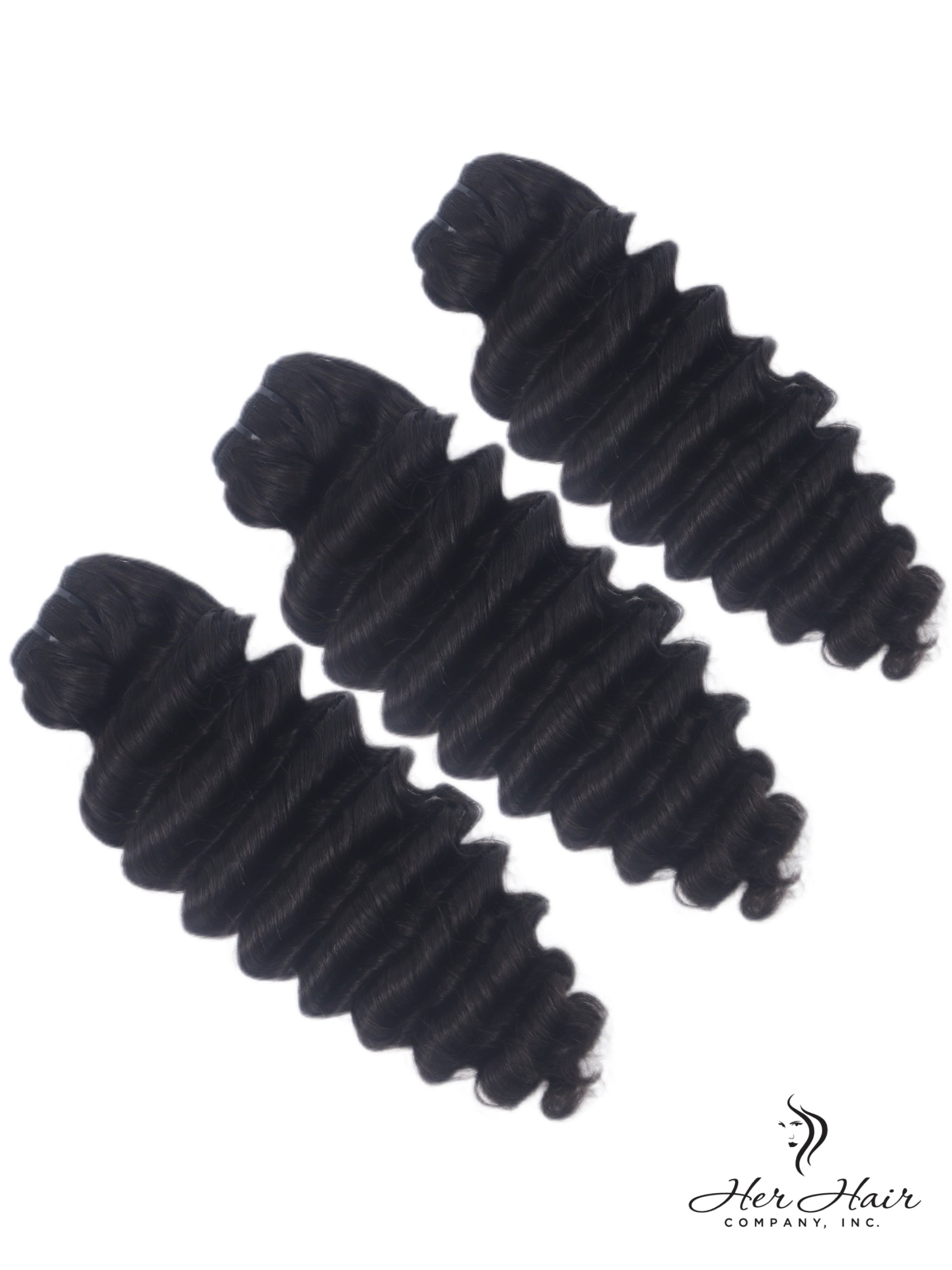 Burmese raw deep wave hair bundles from Her Hair Company, three standard bundles with natural deep wave texture.