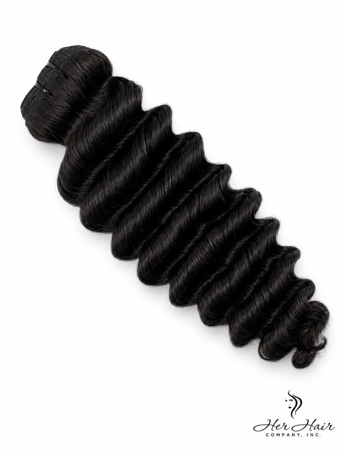 Burmese Raw Deep Wave Hair bundle from Her Hair Company, natural deep wave texture, 16-inch standard bundle for styling.