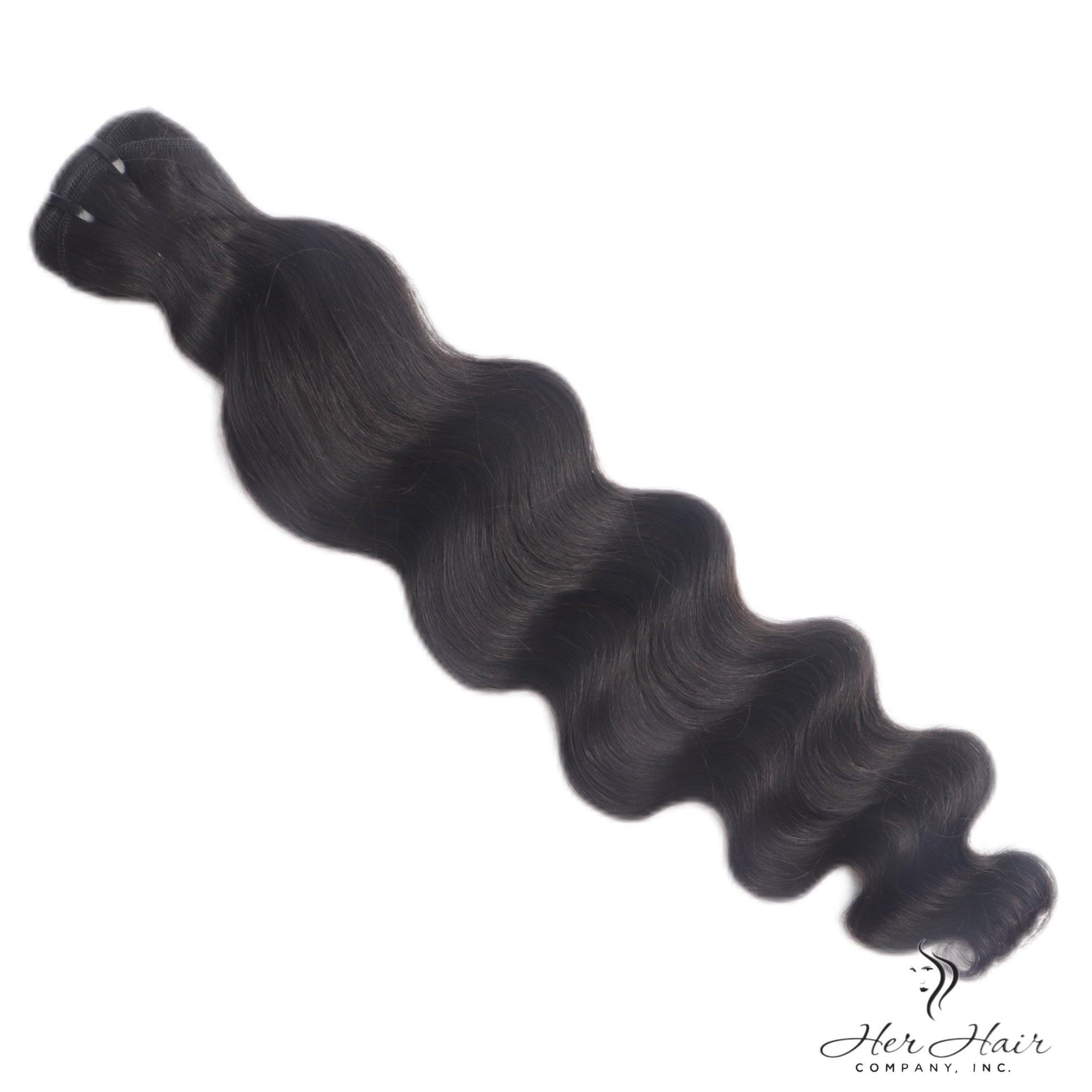 Burmese raw loose deep wave hair bundle from Her Hair Company, showing soft, natural deep wave texture and full length.