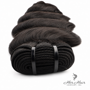 Burmese Raw Loose Deep Wave Hair bundle by Her Hair Company, showing natural wavy hair texture in a standard bundle.