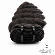 Burmese Raw Loose Deep Wave Hair bundle from Her Hair Company, natural deep wave texture, standard 4 bundle deal.