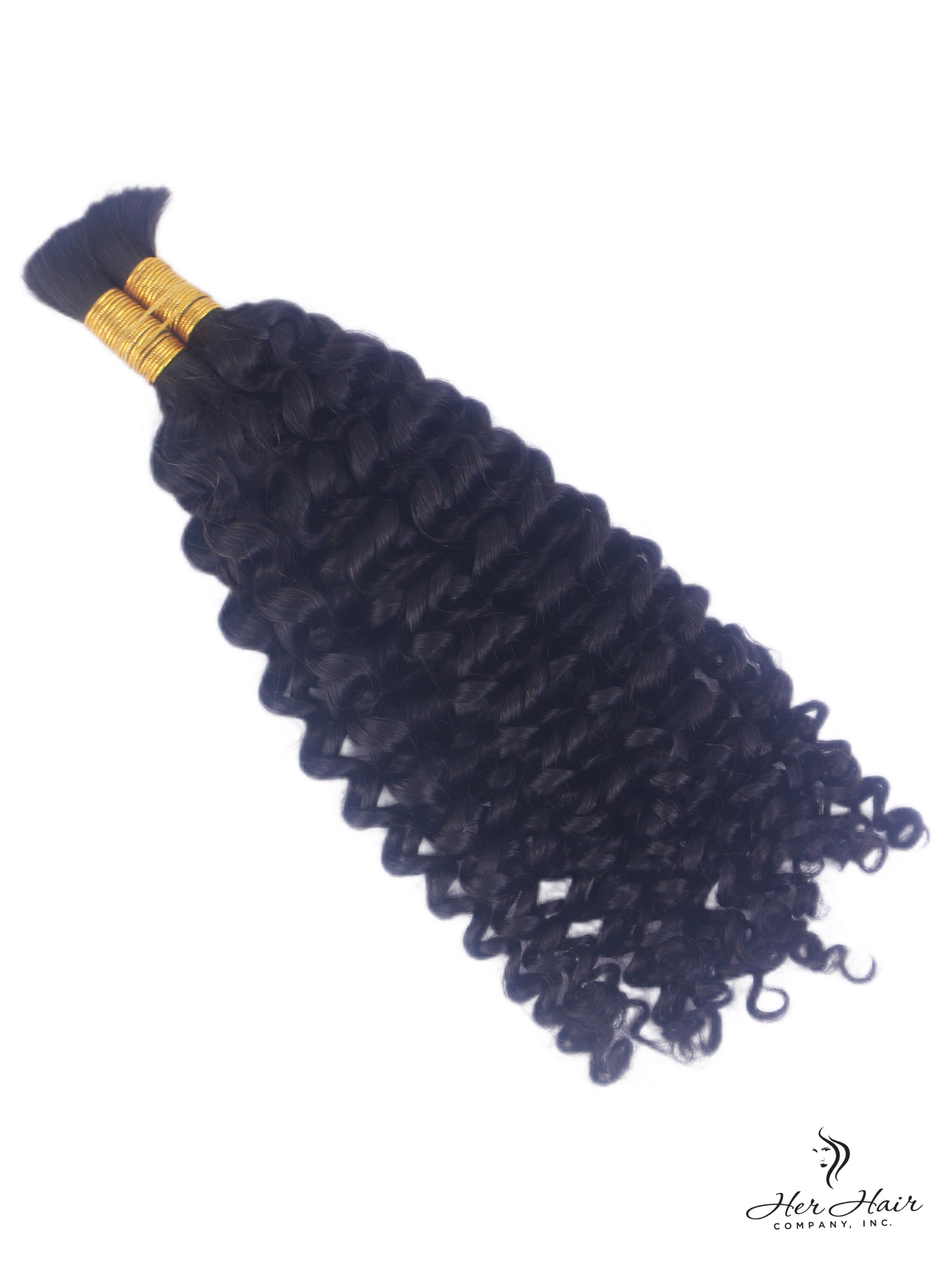 Deep curly bulk hair in a standard bundle from Her Hair Company, showcasing thick, voluminous deep curly hair strands.