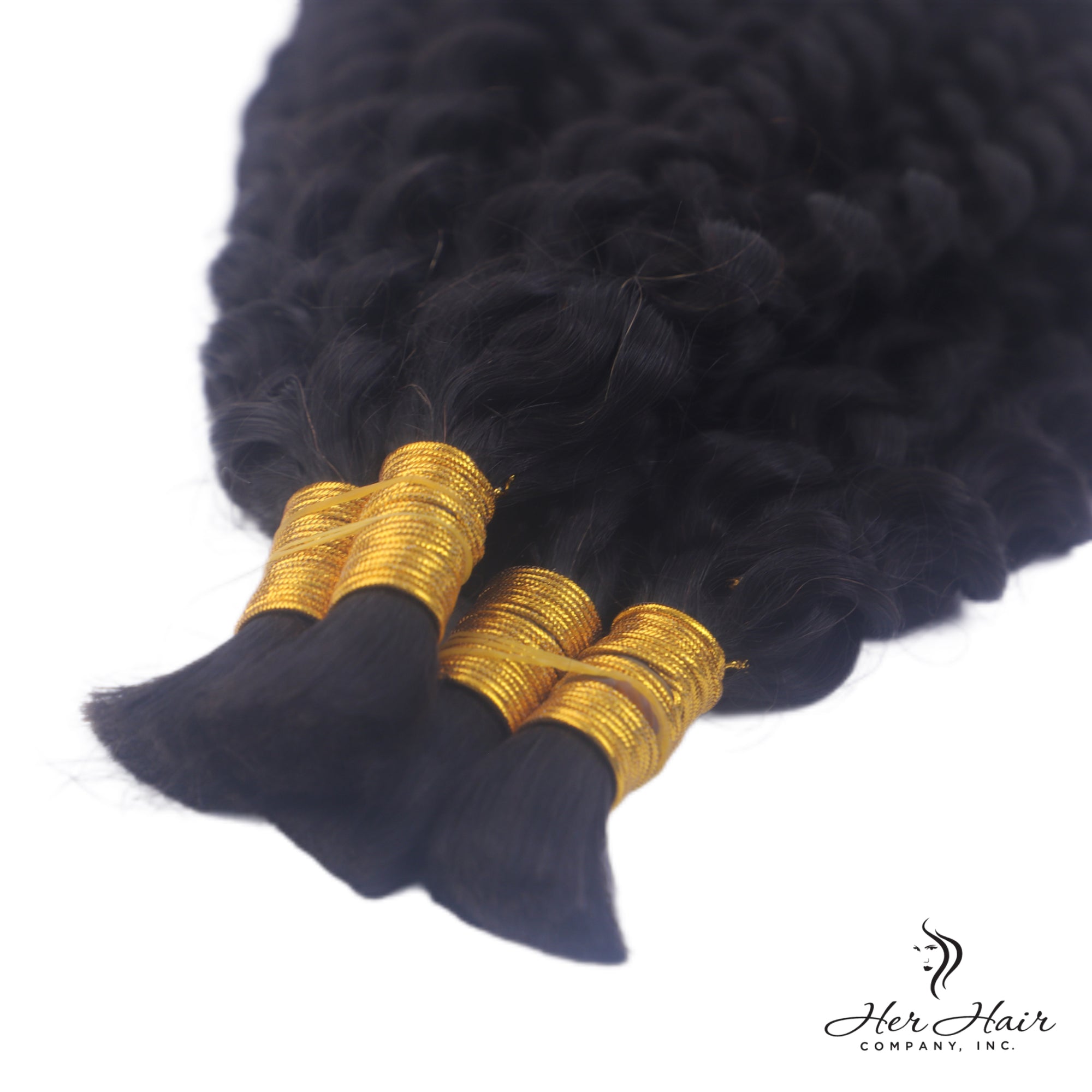 Deep curly bulk hair bundle from Her Hair Company, standard bundle of rich, textured deep curly hair for natural styles.