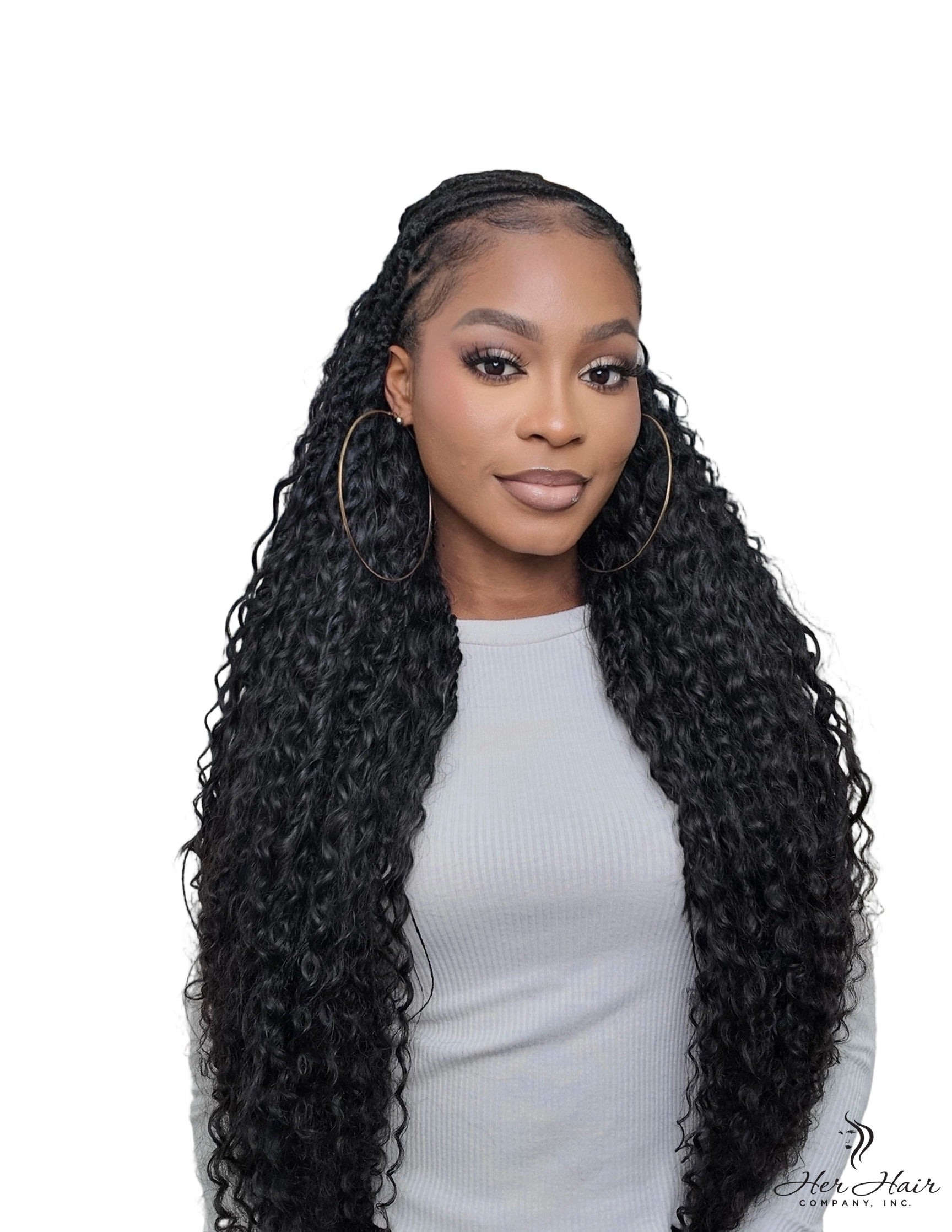 Deep curly bulk hair bundle from Her Hair Company, showcasing natural virgin deep curly hair with full, textured curls.