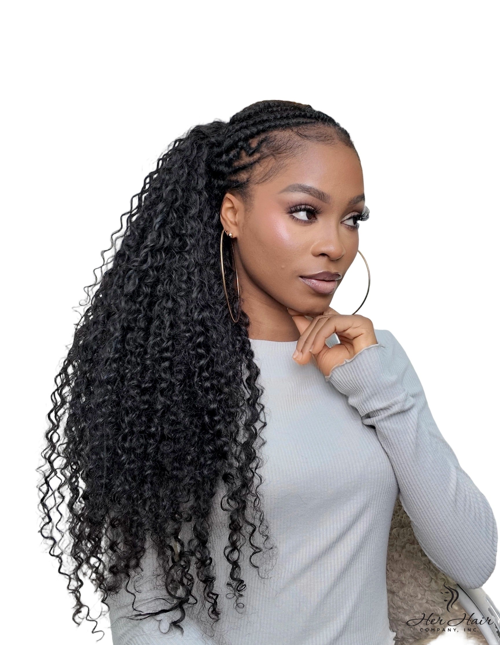 Deep curly bulk hair bundle from Her Hair Company, showcasing natural virgin deep curly hair for weaves and extensions.