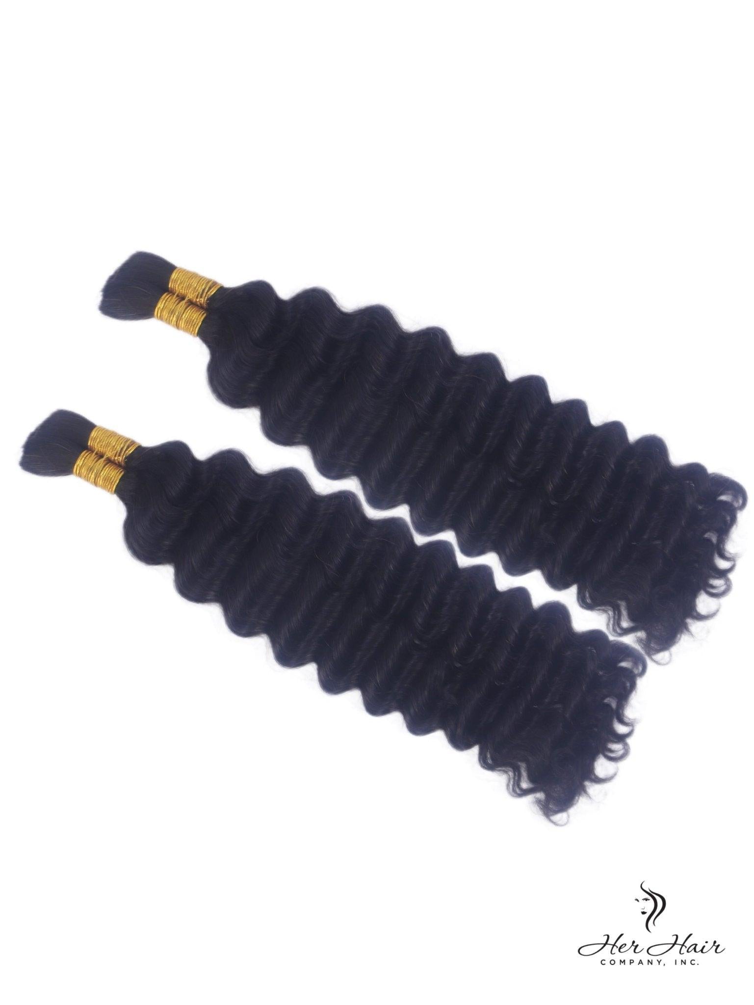 Deep wave bulk hair bundle from Her Hair Company, showing the textured deep wave hair in a standard bundle arrangement.