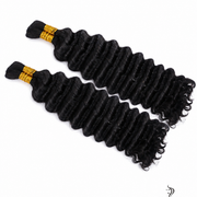 Deep wave bulk hair bundle from Her Hair Company, showcasing thick, wavy hair ideal for weaves and extensions.