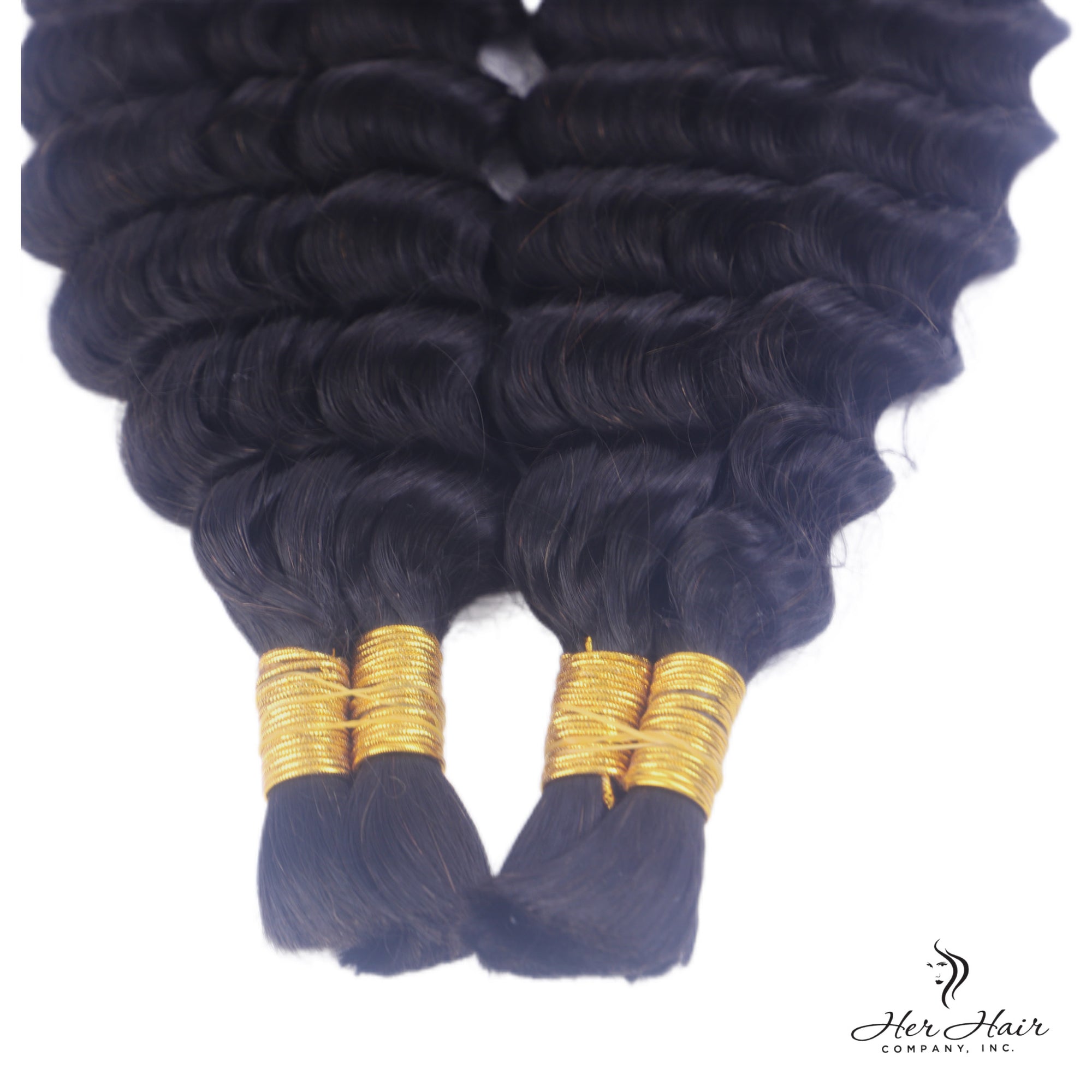 Deep wave bulk hair bundle from Her Hair Company, showcasing the natural, wavy texture of the standard hair bundle.