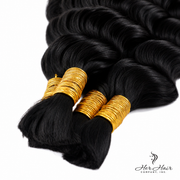 Her Hair Company deep wave bulk hair in a 16-inch standard bundle, showing soft, textured deep wave hair for natural styles.