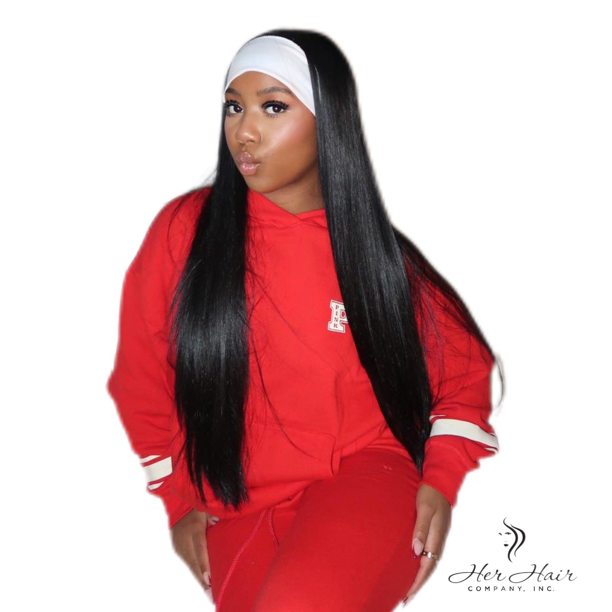 Brazilian Double Drawn Hair 3 Bundle Deal from Her Hair Company, straight 18-inch bundles, natural and full for a sleek look.
