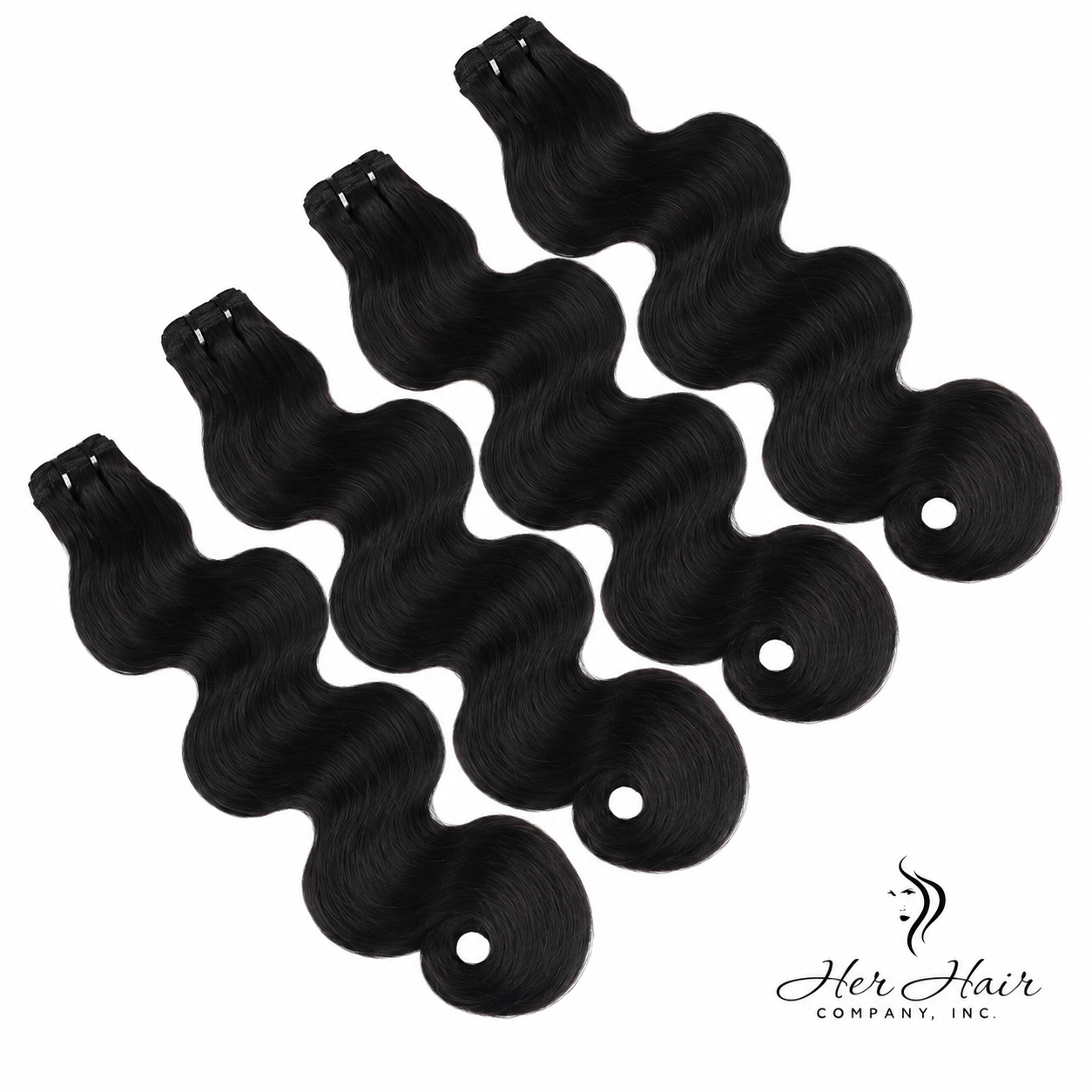 Her Hair Company Brazilian Double Drawn Hair 4 Bundle Deal with straight 18-inch bundles, full and thick hair extensions.