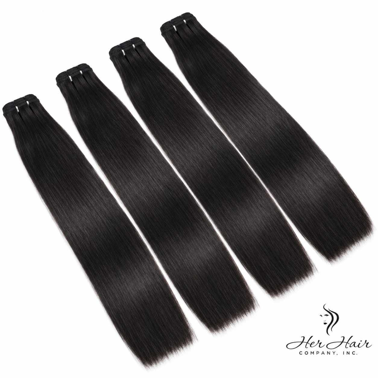 Brazilian Double Drawn Hair 4 Bundle Deal from Her Hair Company, straight 18-inch bundles displayed in a natural hair arrangement.