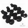 Brazilian double drawn hair bundles from Her Hair Company, showing three full, thick hair bundles in natural black color.