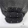 Brazilian double drawn hair bundle by Her Hair Company, showing a full, natural black hair bundle with smooth, straight texture.