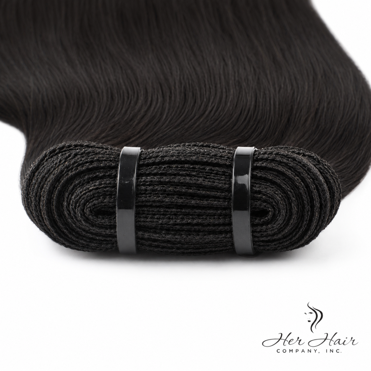 Brazilian double drawn hair bundle by Her Hair Company, straight 18-inch standard bundle with full, thick hair.
