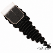 Brazilian Deep Wave 5x5 HD Lace Closure by Her Hair Company, standard frontal closure showing deep wave texture and lace detail
