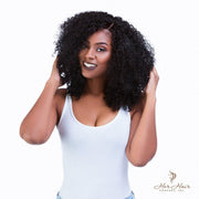 Brazilian Kinky Curly 4x4 HD lace closure by Her Hair Company, standard frontal closure with natural hair texture and lace front design.
