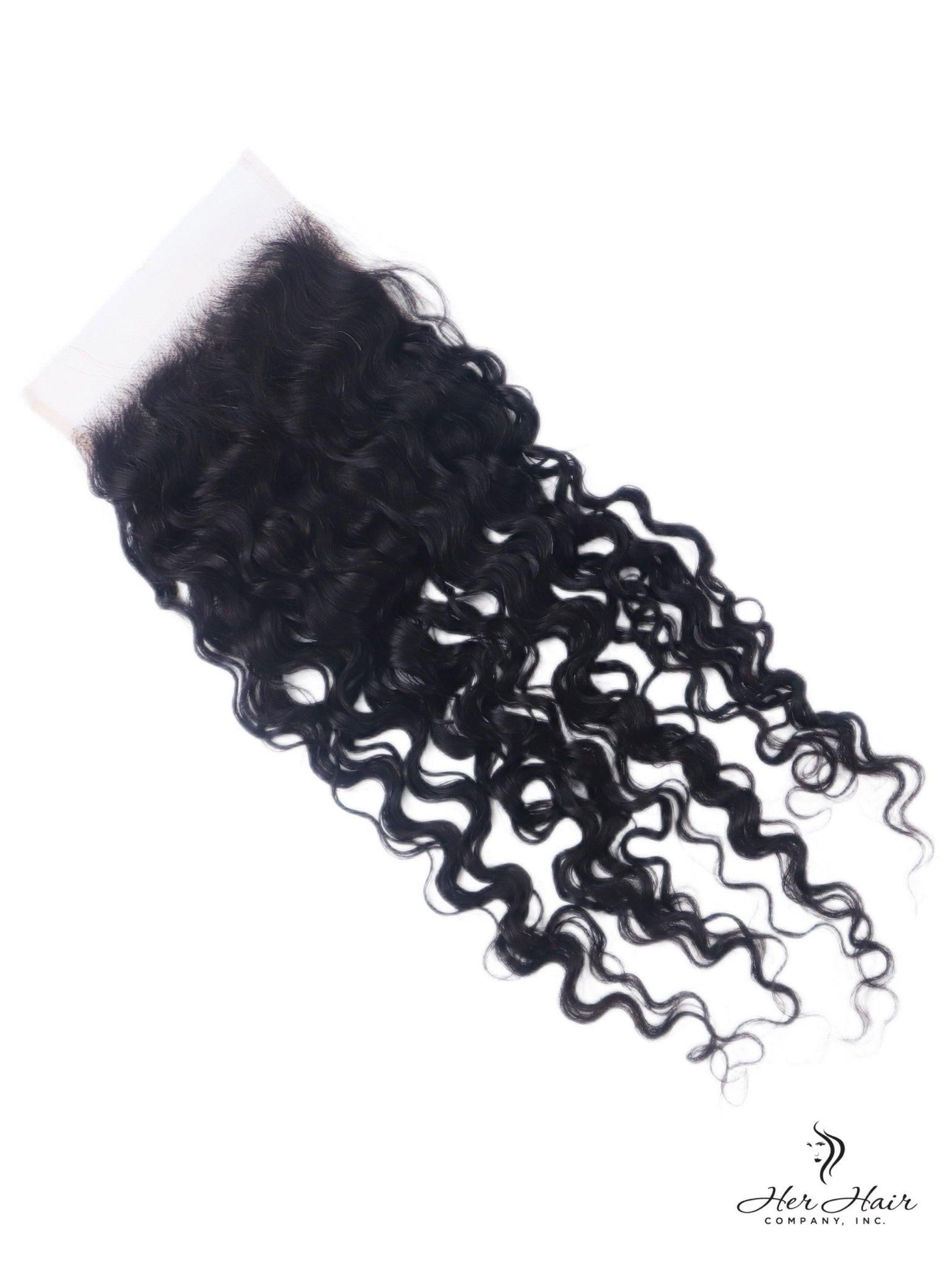 Brazilian Water Wave 5x5 HD lace closure from Her Hair Company, showing detailed water wave texture and HD lace cap.