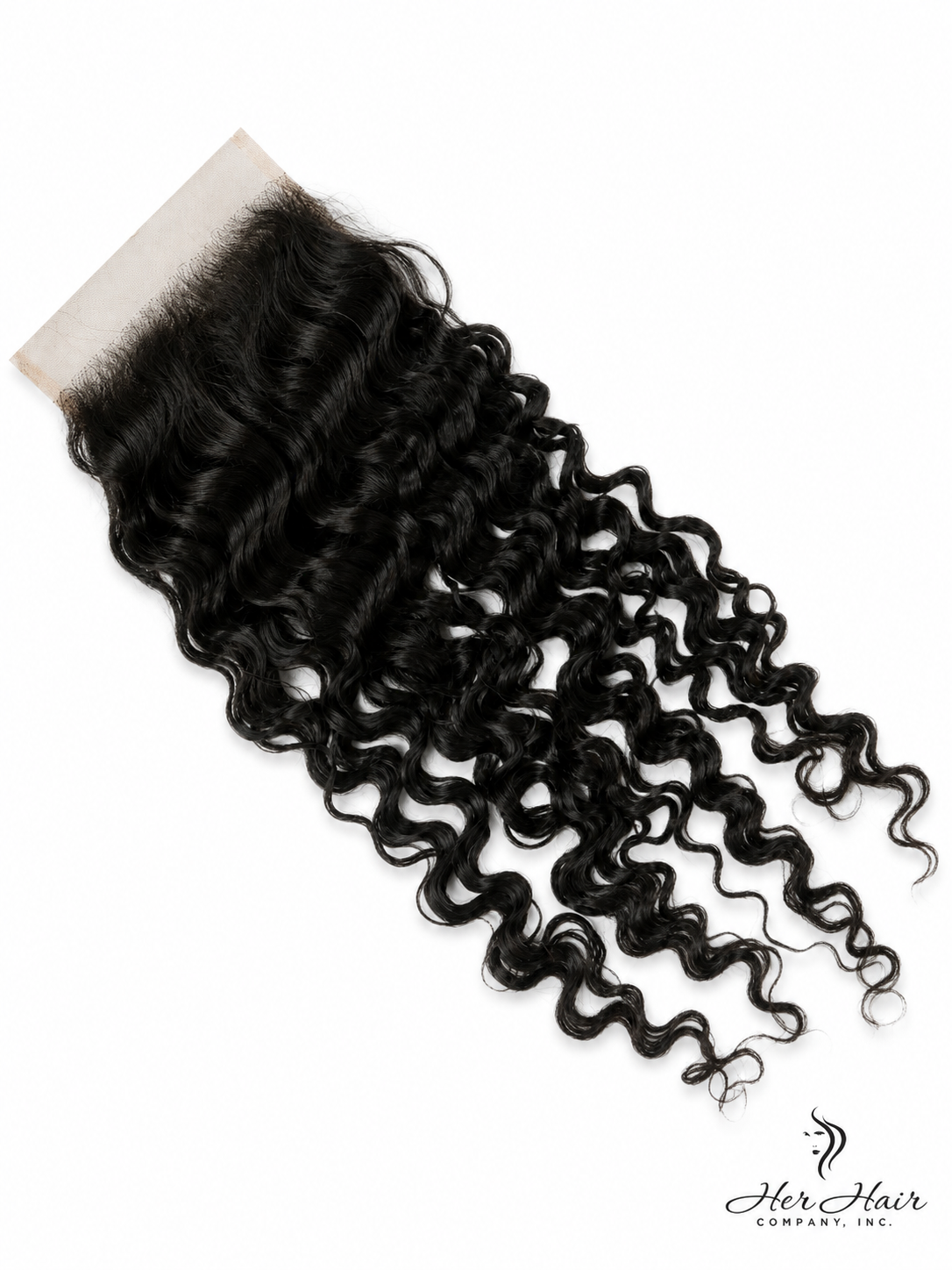 Brazilian Water Wave 5x5 HD lace closure from Her Hair Company, standard frontal closure with natural water wave texture.