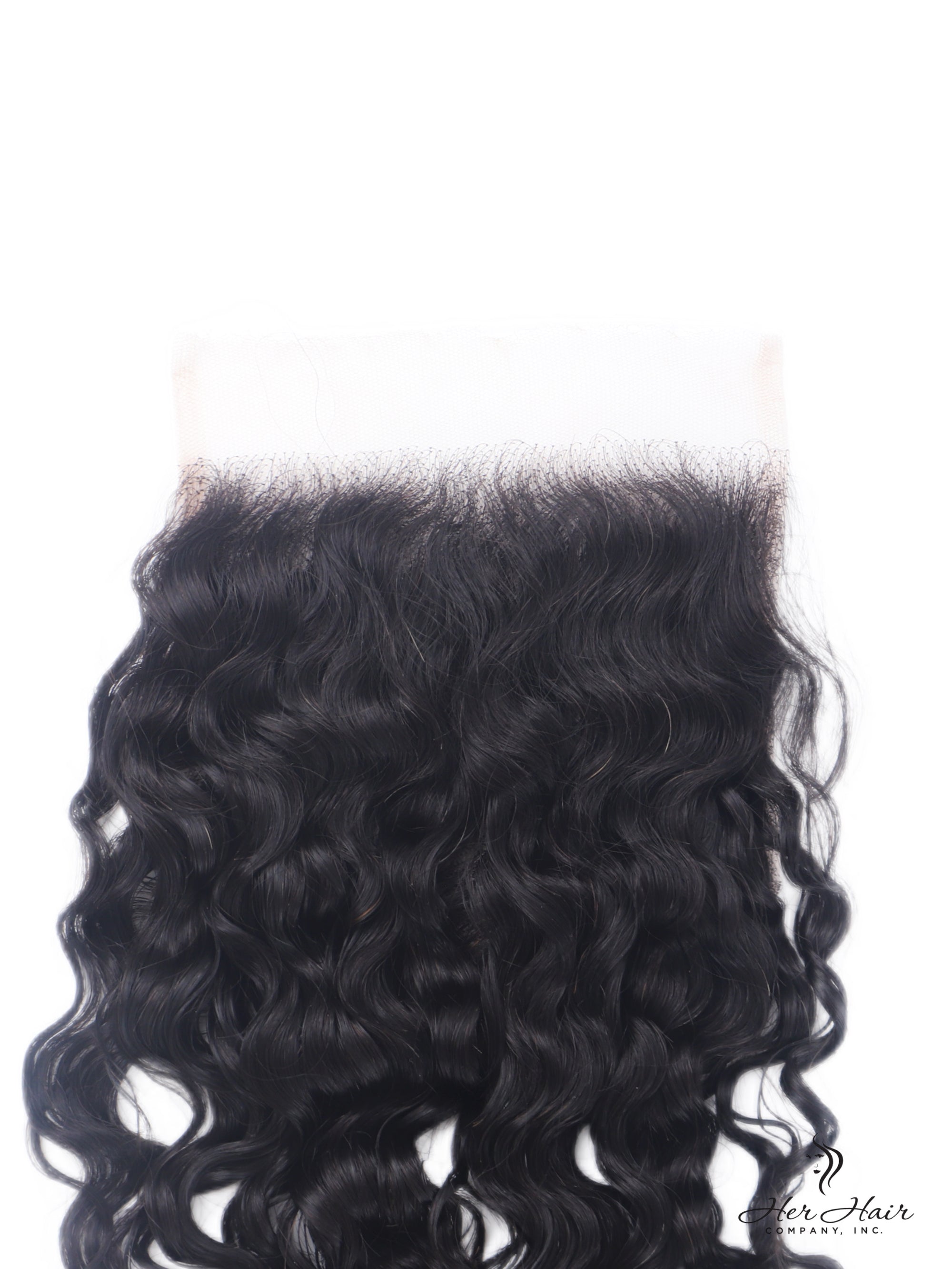 Brazilian Water Wave 5x5 HD lace closure from Her Hair Company featuring natural water wave pattern and seamless 5x5 lace closure.