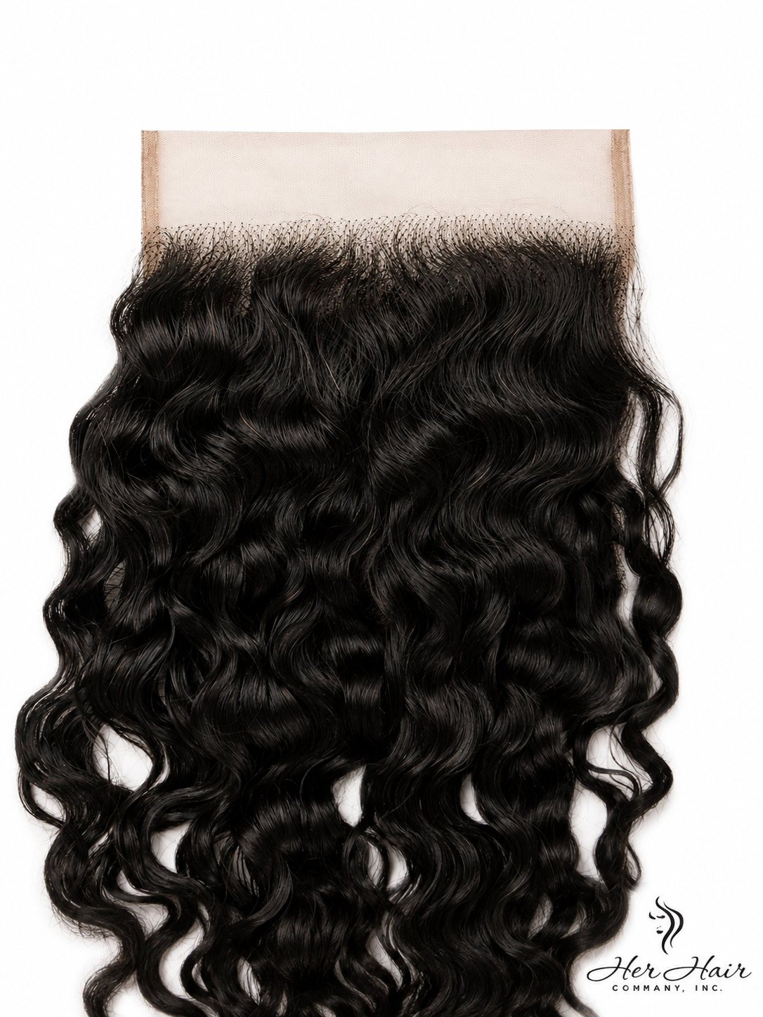 Brazilian Water Wave 5x5 HD Lace Closure from Her Hair Company, showing the natural water wave texture and lace closure detail.