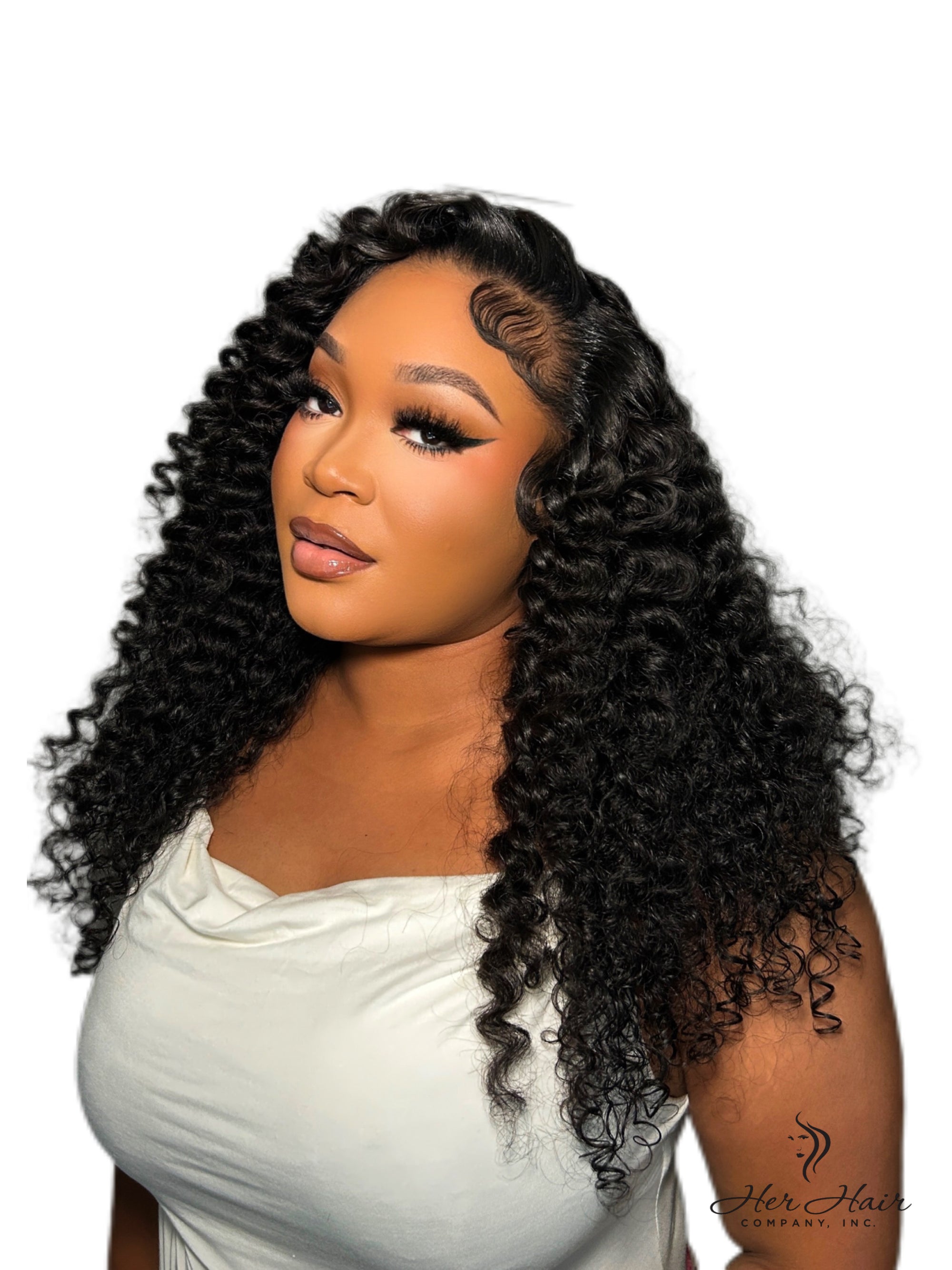 Brazilian Water Wave 13x6 HD lace frontal by Her Hair Company, showcasing natural water wave texture and transparent lace detail.