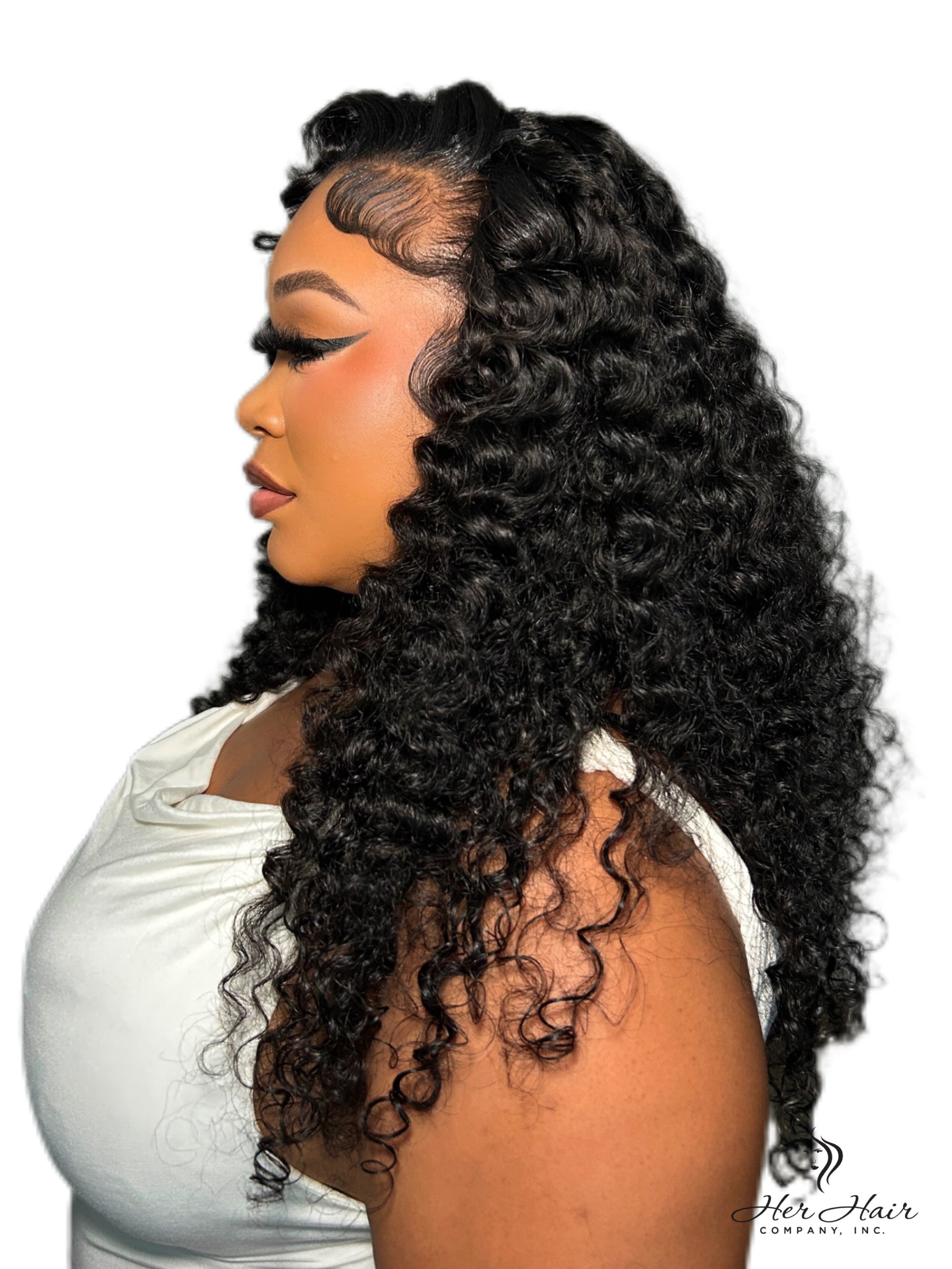 Brazilian Water Wave 13x6 HD lace frontal by Her Hair Company, showing detailed water wave pattern and transparent lace edges.