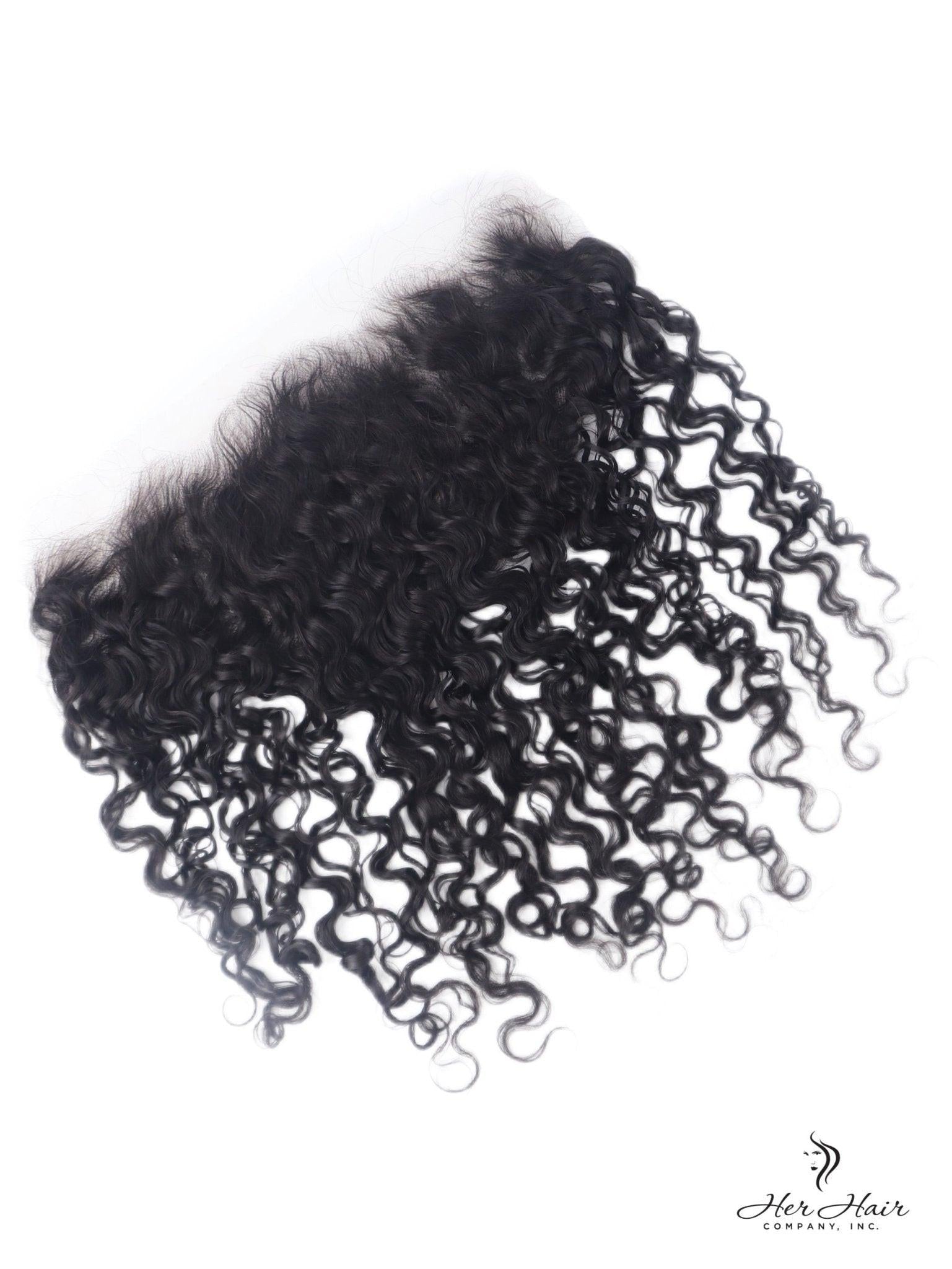 Brazilian Water Wave 13x6 HD Lace Frontal by Her Hair Company, showing detailed lace closure with water wave textured hair.