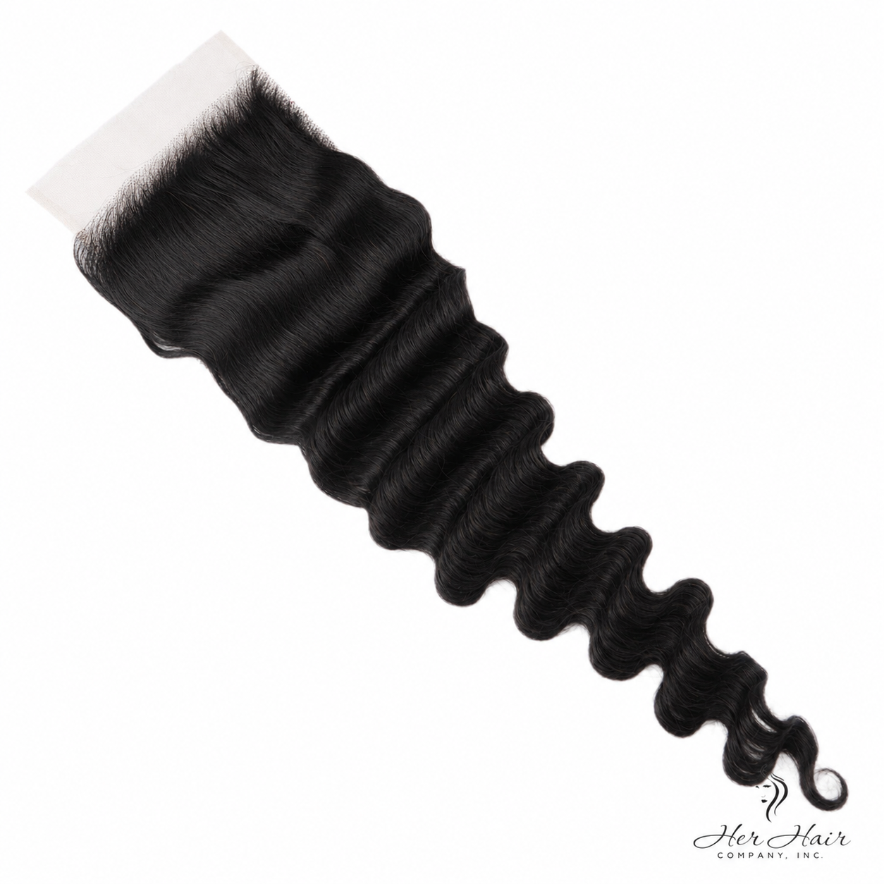 Brazilian Loose Deep Wave 5x5 HD lace closure from Her Hair Company, showing natural deep wave pattern and seamless lace detail.