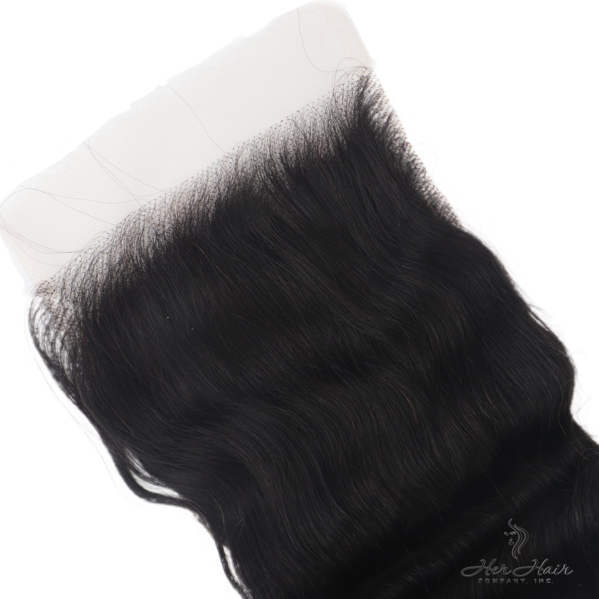 Brazilian Loose Deep Wave 5x5 HD lace closure by Her Hair Company, showing natural wave pattern and HD lace detail.