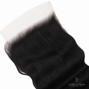 Brazilian Loose Deep Wave 5x5 HD lace closure by Her Hair Company, close-up of the natural-looking lace and deep wave texture.