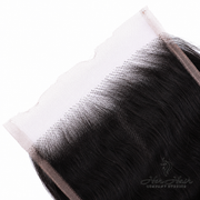Brazilian Raw Wavy 5x5 HD Lace Closure by Her Hair Company showing close-up of lace and wavy hair texture.