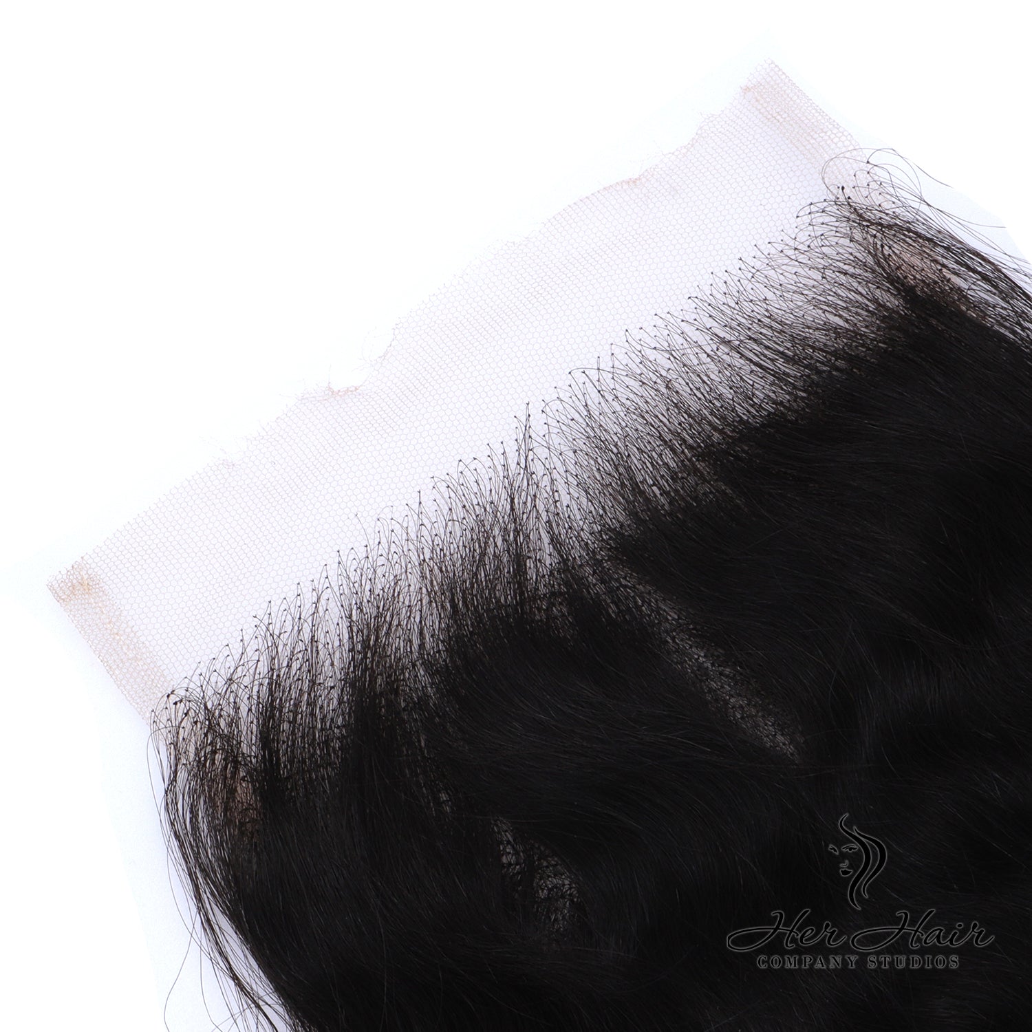 Brazilian raw wavy 5x5 HD lace closure from Her Hair Company, showcasing natural wavy texture and seamless closure design.