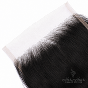 Brazilian raw wavy 5x5 HD lace closure from Her Hair Company, natural hair texture with a standard frontal style.