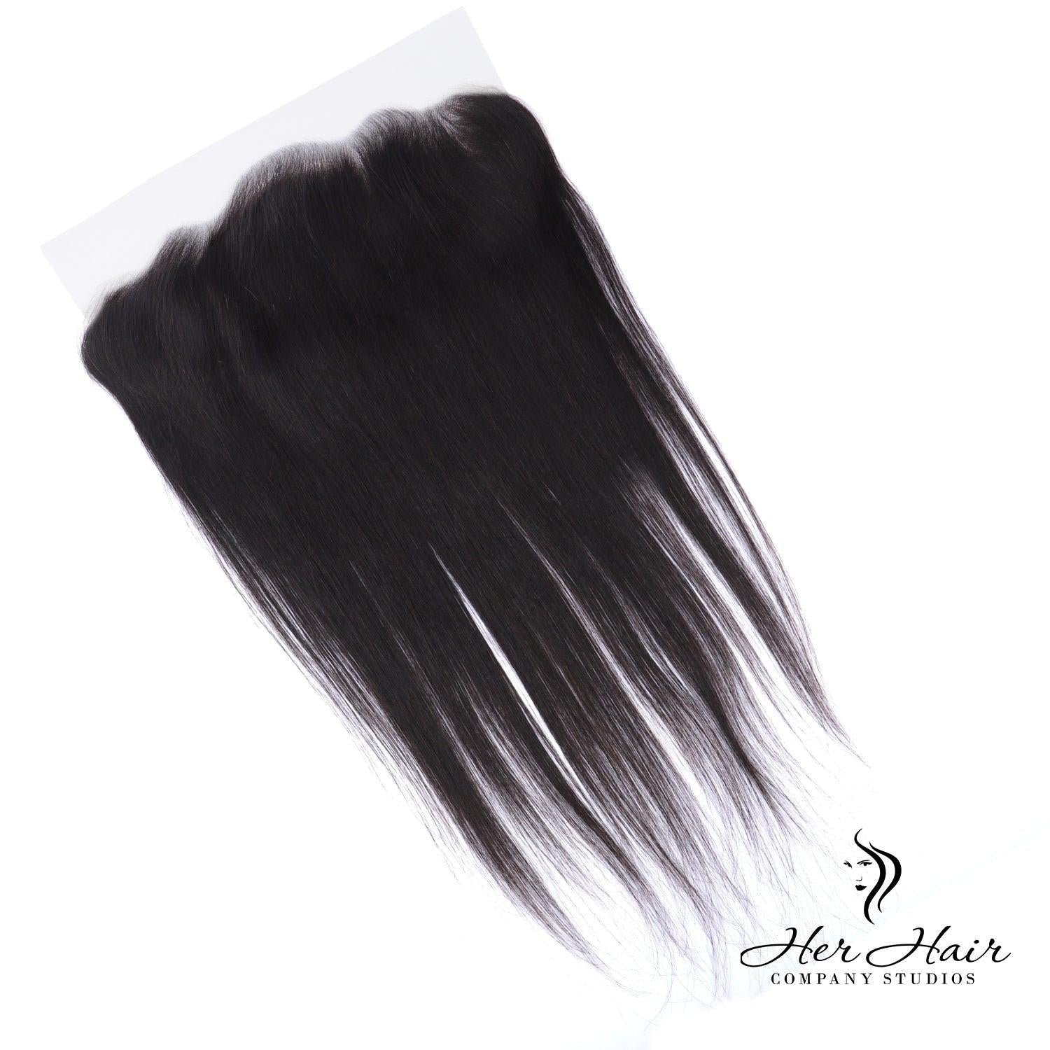 Brazilian straight 13x6 HD lace frontal from Her Hair Company, showing the natural hairline and lace details.