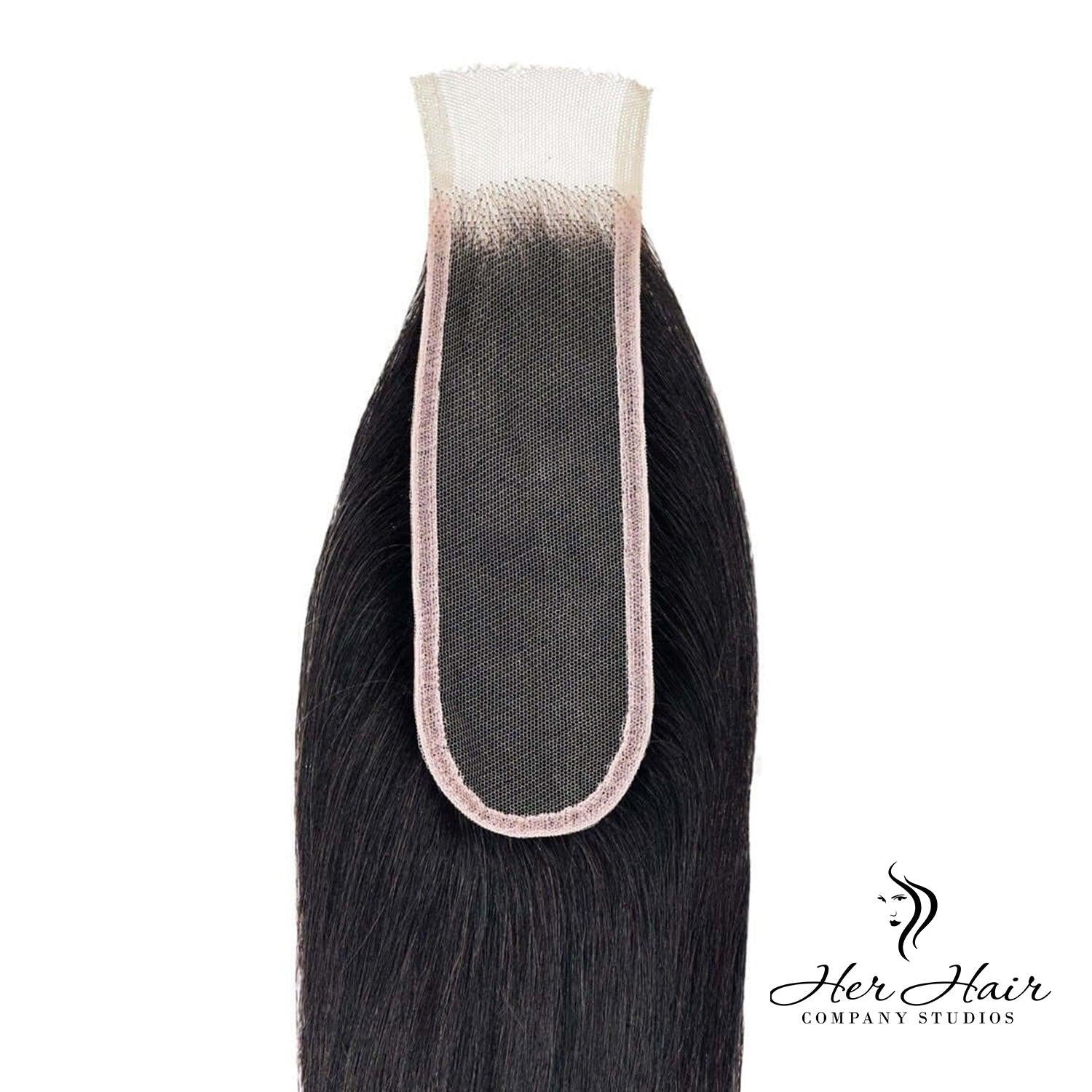 Brazilian Straight 2x6 HD lace closure from Her Hair Company, showcasing natural hair texture and detailed lace front design.
