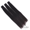 Three bundles of Burmese raw straight hair from a standard bundle deal, displayed neatly with natural hair texture.