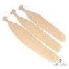 Three bundles of Brazilian 613# hair in a standard bundle deal, showing silky, straight blonde hair extensions.