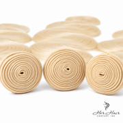 Four straight Brazilian 613# hair bundles from Vendor Unknown, showcasing smooth, shiny blonde hair ready for styling.