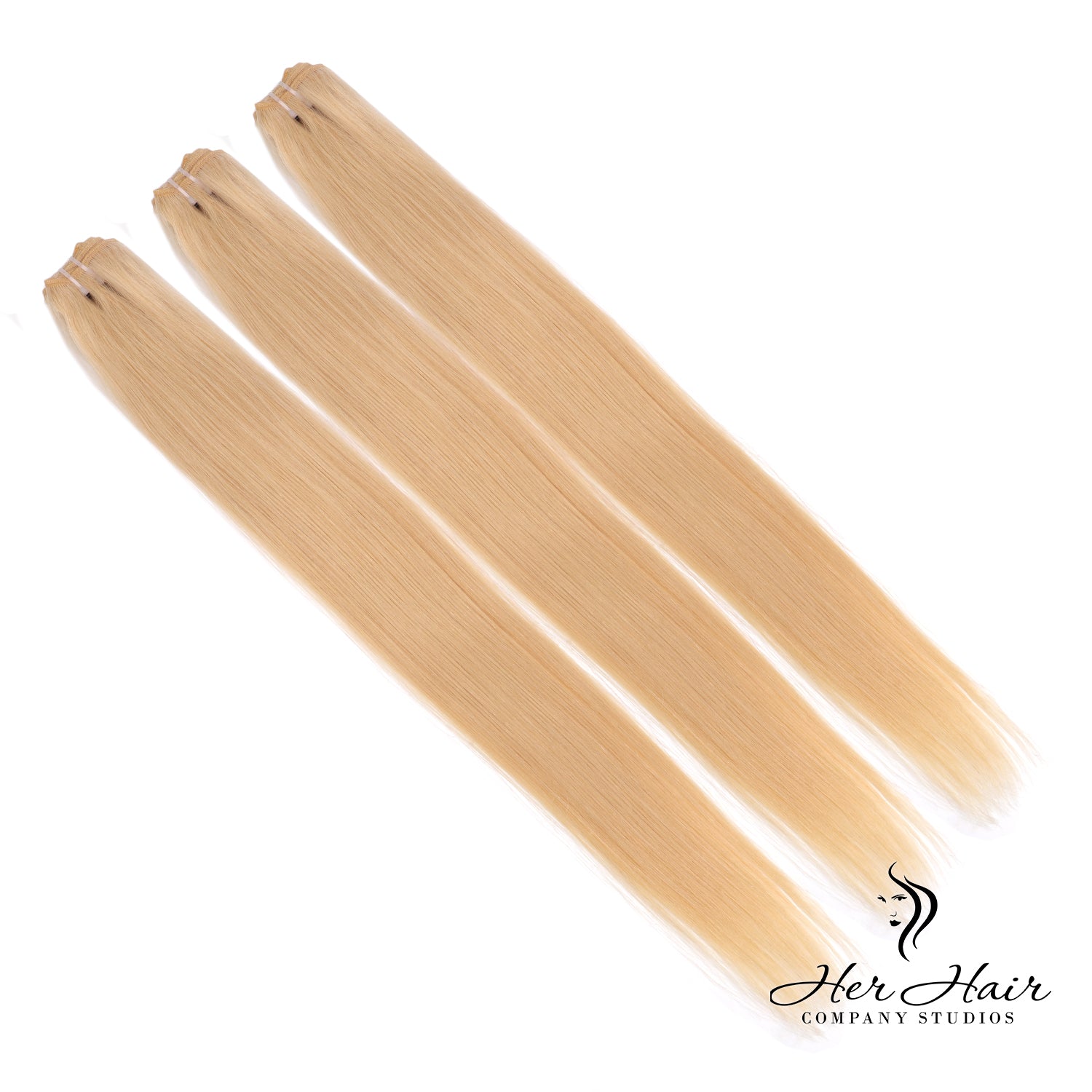 Three bundles of Eurasian 613# hair in a standard bundle deal, showcasing light blonde, silky, and textured hair extensions.